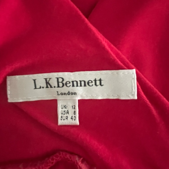 LK Bennett Lipstick Red 3/4 sleeve dress v-back size US 10/UK 14 EUC - Picture 3 of 4